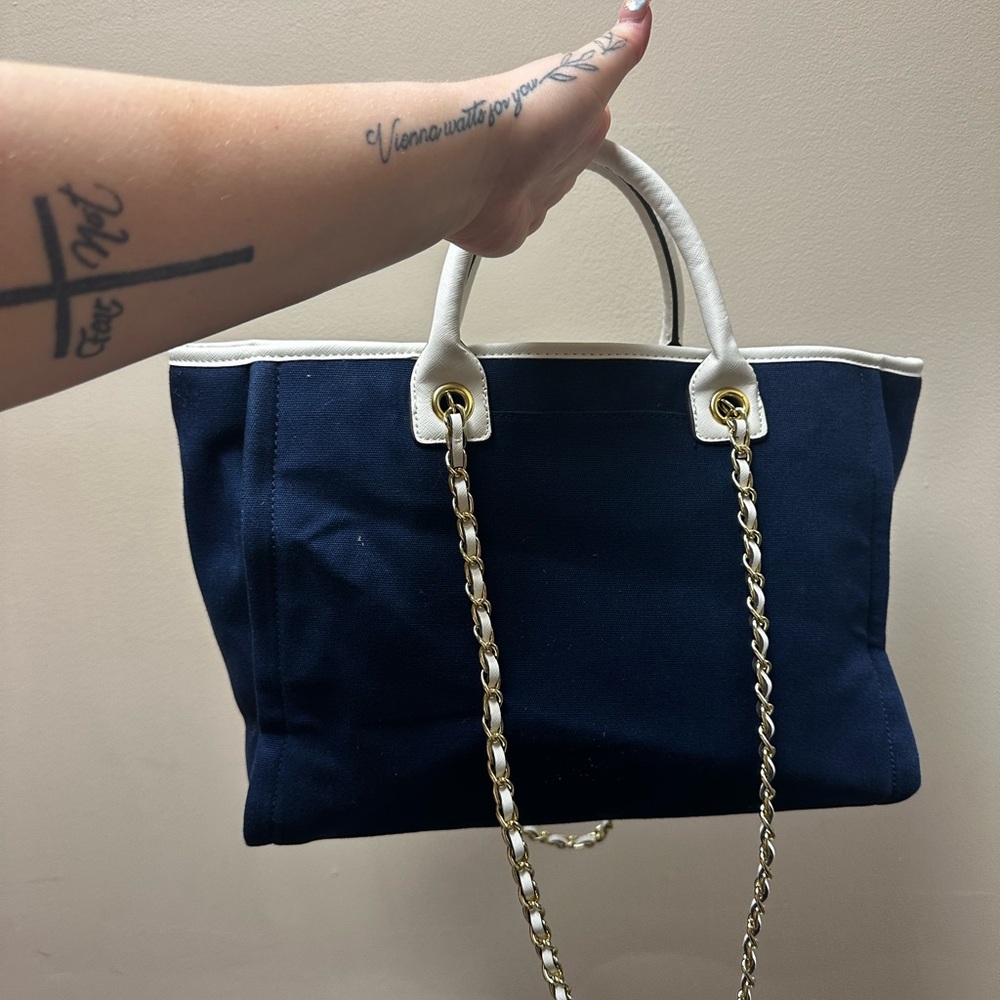 Elegant Navy and White Women's Handbag